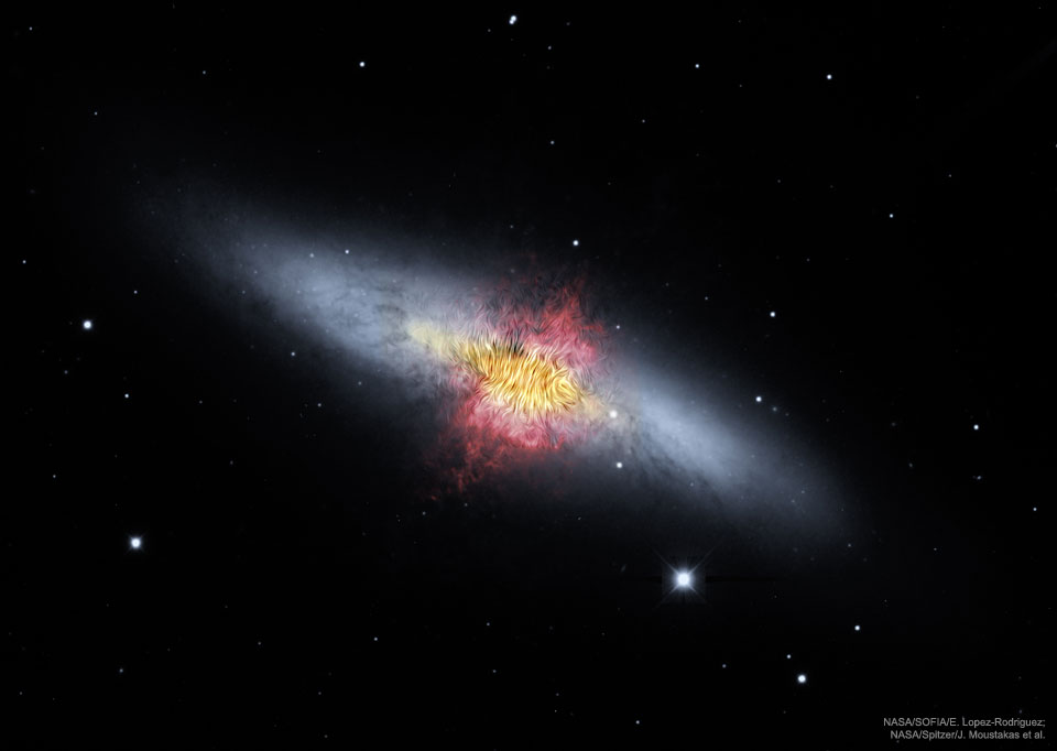 Magnetic field in the galactic outflow of M82, the Cigar galaxy