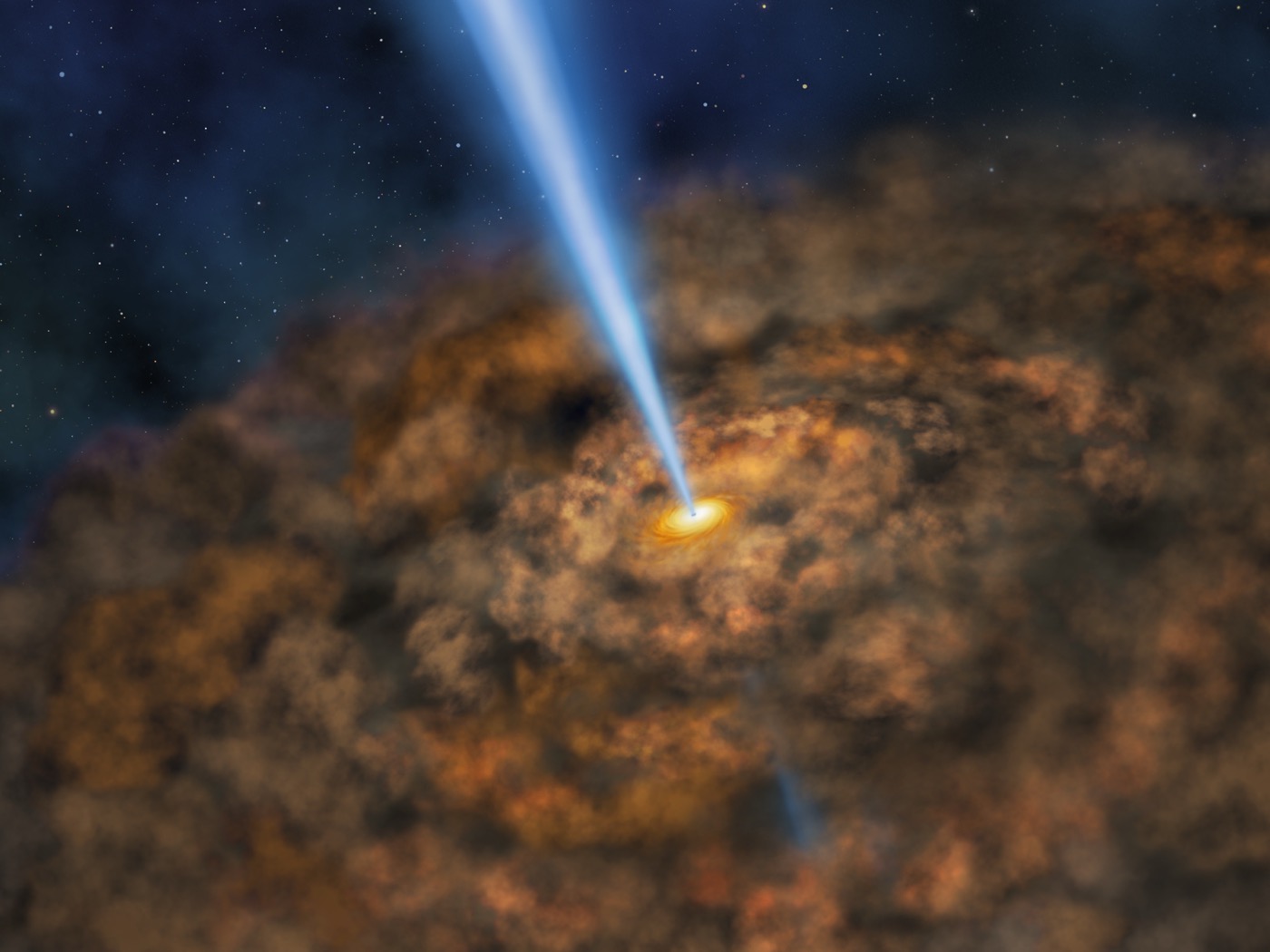 Illustration of the clumpy dusty torus around an active black hole