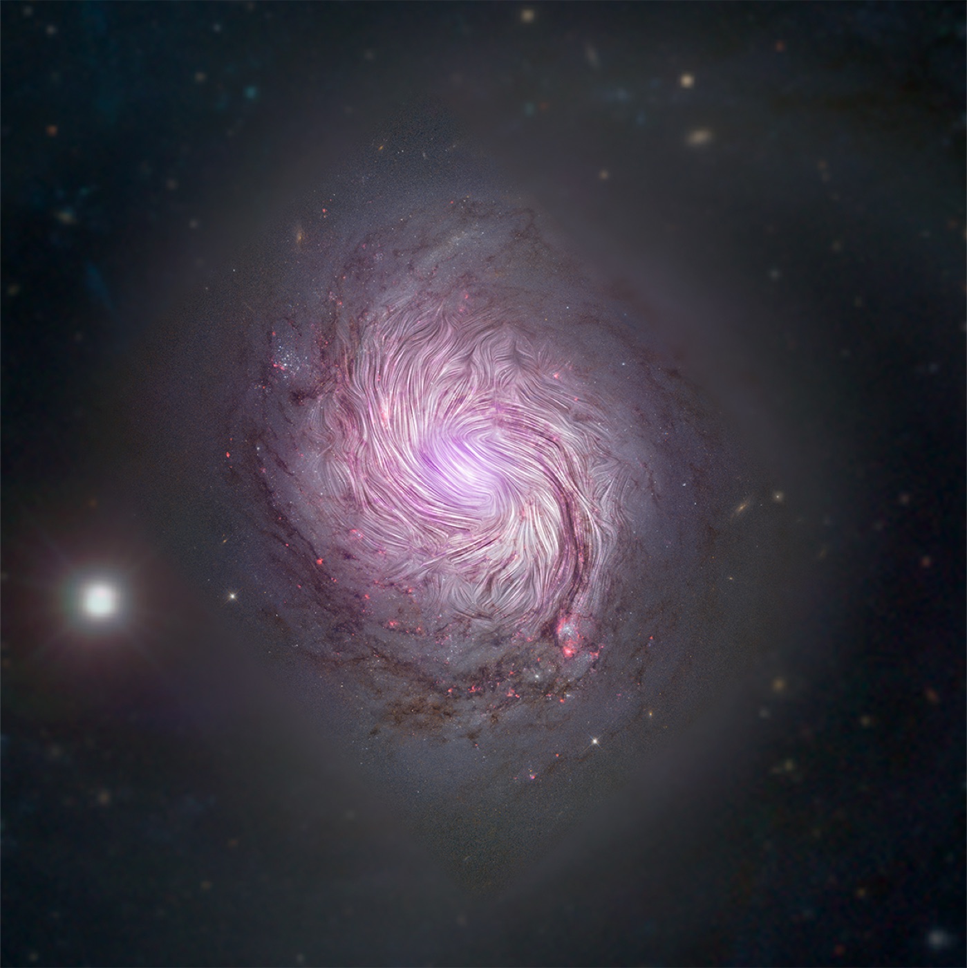 Magnetic field streamlines over the spiral galaxy NGC 1068